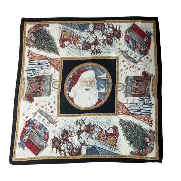Echo Silk Scarf 35x35" Santa Sleigh Colorful Vtg Twas The Night Before Christmas - Picture 4 of 4